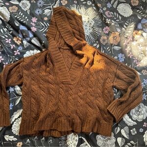 American Eagle Outfitters Brown Cable Knit Cowl Sweater